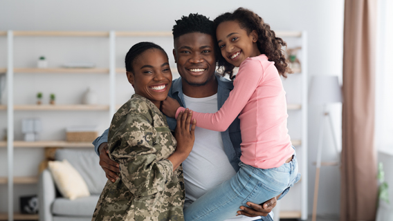 Military family embracing
