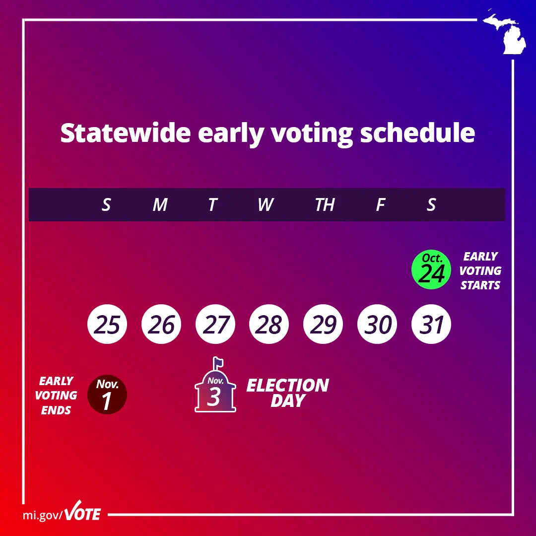 Primary Election: Statewide early voting schedule showing dates running from July 25 through August 2. Election Day is on August 4.