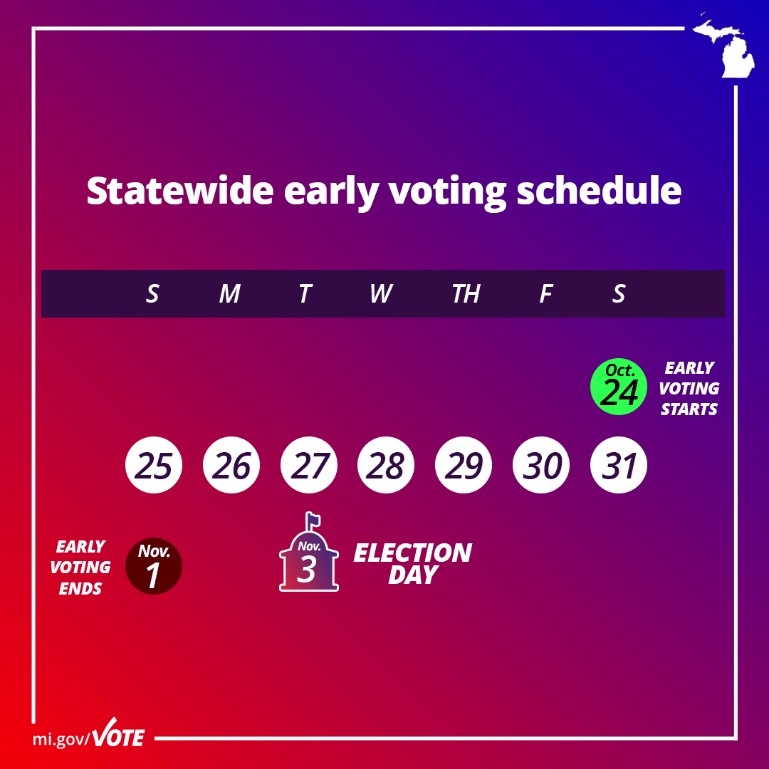 Primary Election: Statewide early voting schedule showing dates running from July 25 through August 2. Election Day is on August 4.
