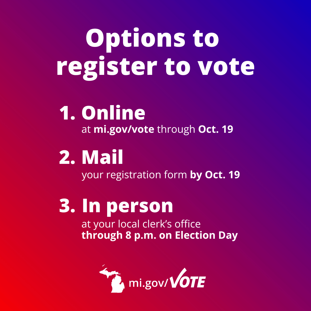 Options to register to vote - Online mail in person