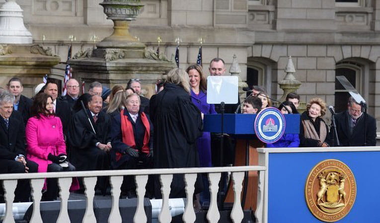 Secretary Benson being sworn in.