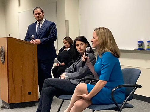 Secretary of State Jocelyn Benson speaks during a voter education town hall at the University of Michigan - Dearborn on Oct. 17
