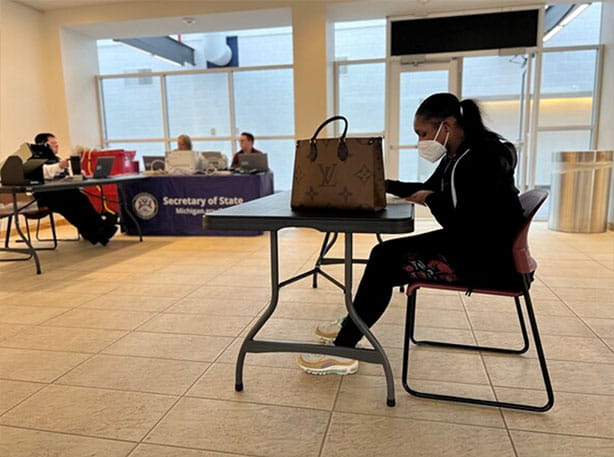 Shantoya Moy of Detroit needed to complete the written driver's exam