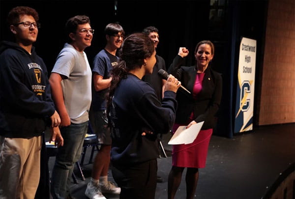 Students at Crestwood High School participated in the mock election with Secretary Benson