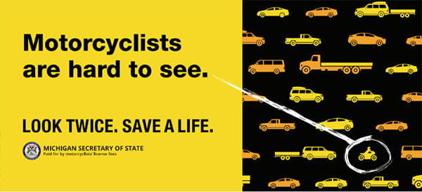 Look Twice. Save A Life. MI SOS. Paid for by motorcyclists' license fees