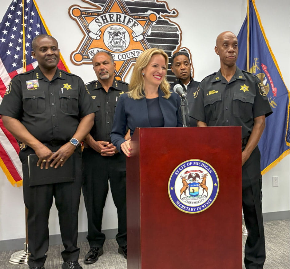 Benson spoke at the Center alongside Sheriff Washington and Wayne County Sheriff deputies