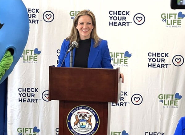 Secretary Benson at Gift of Life News Conference in Lansing