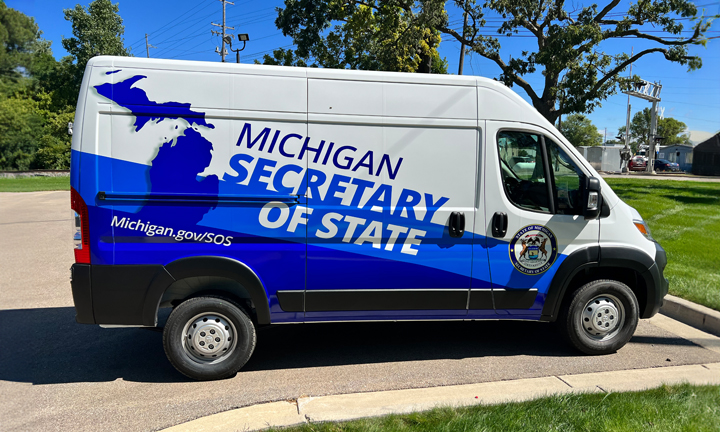Picture of the Mobile Office van in front of a rec center