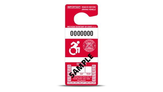Red disability parking placard