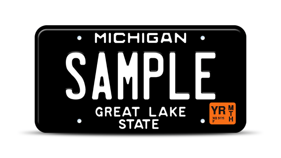 Legacy black Michigan license plate