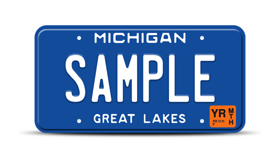 Legacy blue Michigan license plate