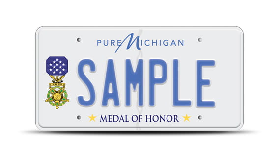 A picture of a Pure Michigan Medal of Honor license plate