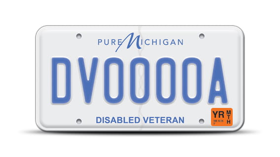 Michigan standard disabled veteran license plate with tab