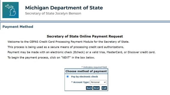 Screenshot of the landing page of the CEPAS payment website