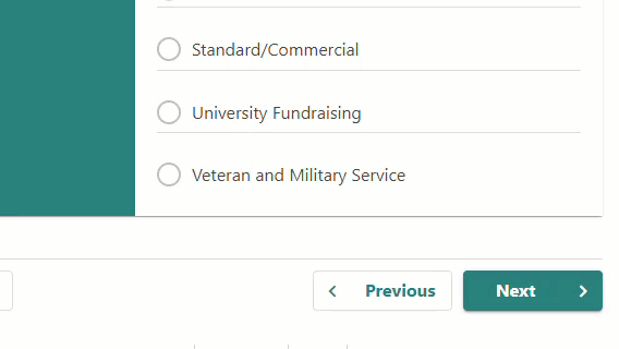 Mouse choosing "University Fundraising" and then selecting the Next button
