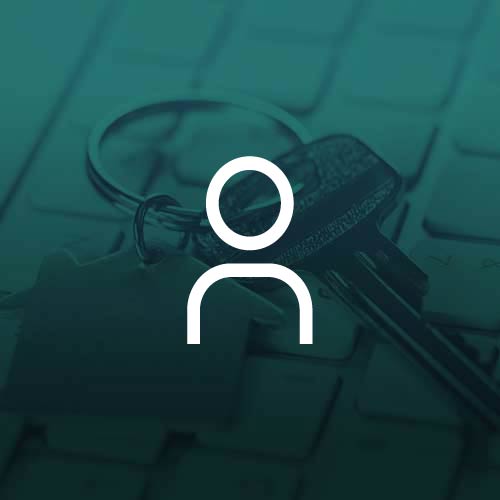 Unfilled person icon over a background of keys laying on a keyboard