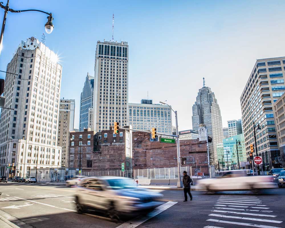 City of Detroit buildings and street