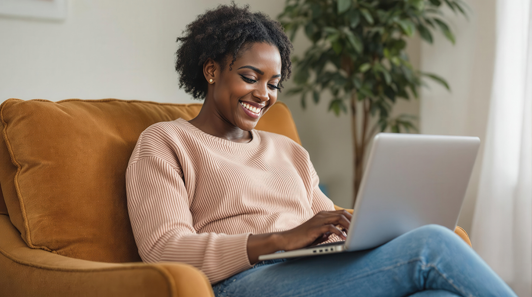 Woman using a laptop computer.