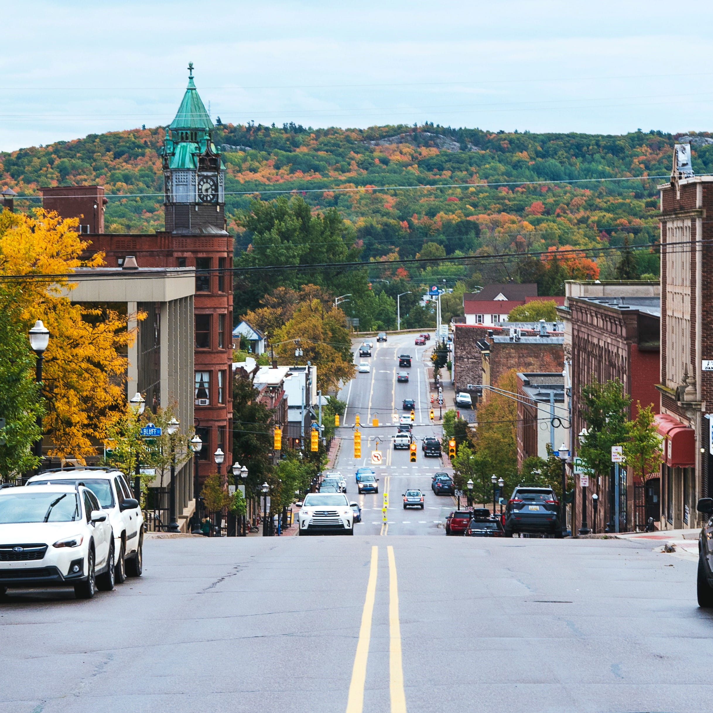 A road in downtown Marquette Michigan.
