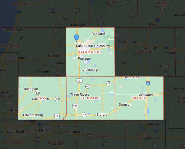 Cass, Kalamaoo, St. Joseph, and Branch counties