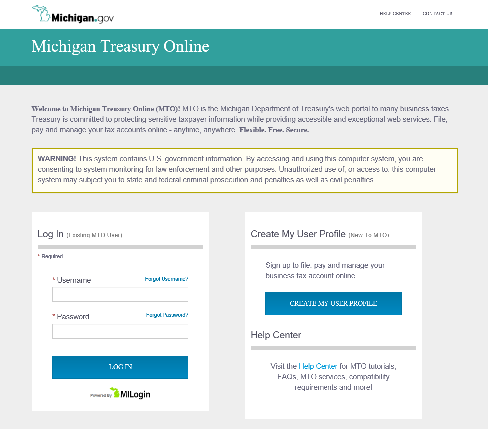 Michigan Treasury Online Log In Page
