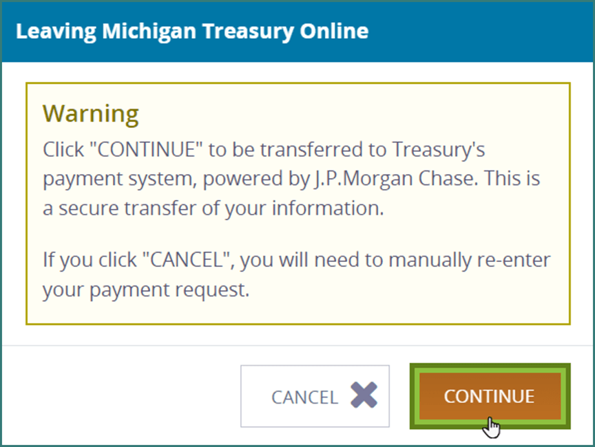 Leaving Michigan Treasury Online dialog box