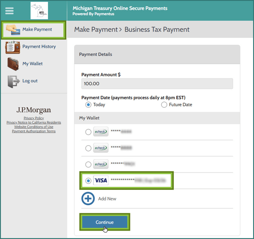 Select a payment amounts and type in Paymentus.