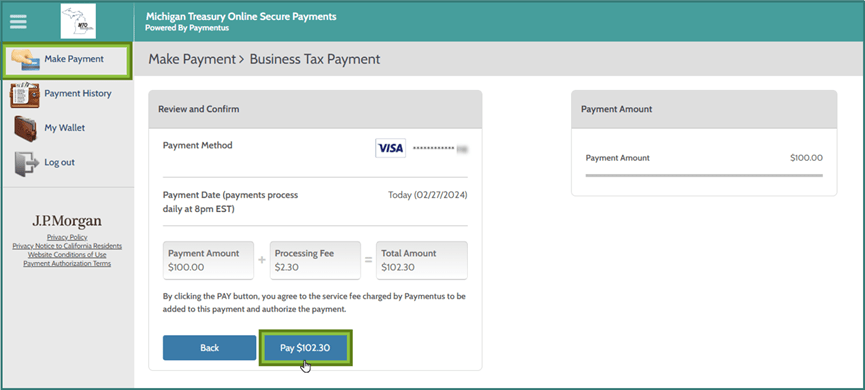 Make a payment in Paymentus focusing on the Pay button