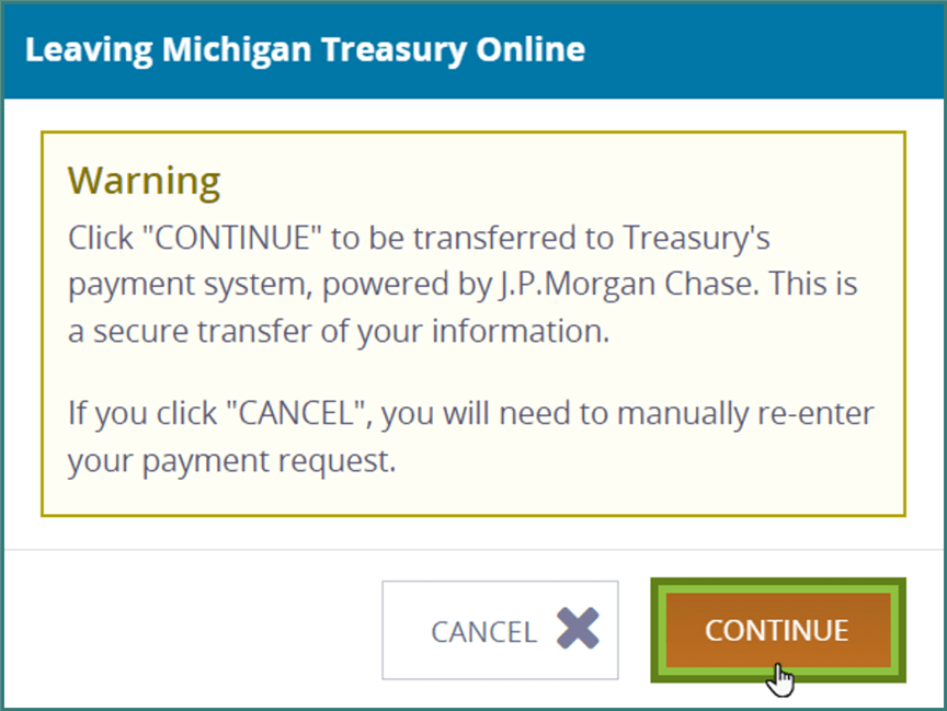 Leaving Michigan Treasury Online dialog box.