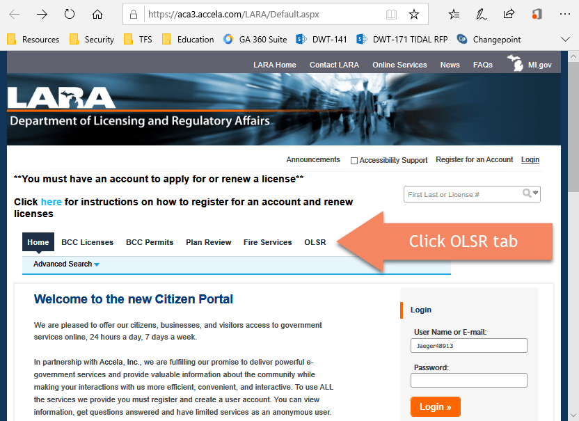 Image of LARA site which indicates that the PLAT search feature is on the O L S R tab.