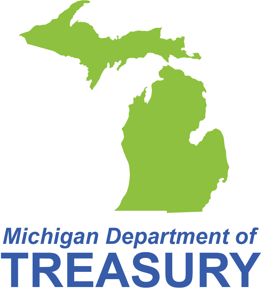 Michigan Department of Treasury Logo with outline of the state of Michigan