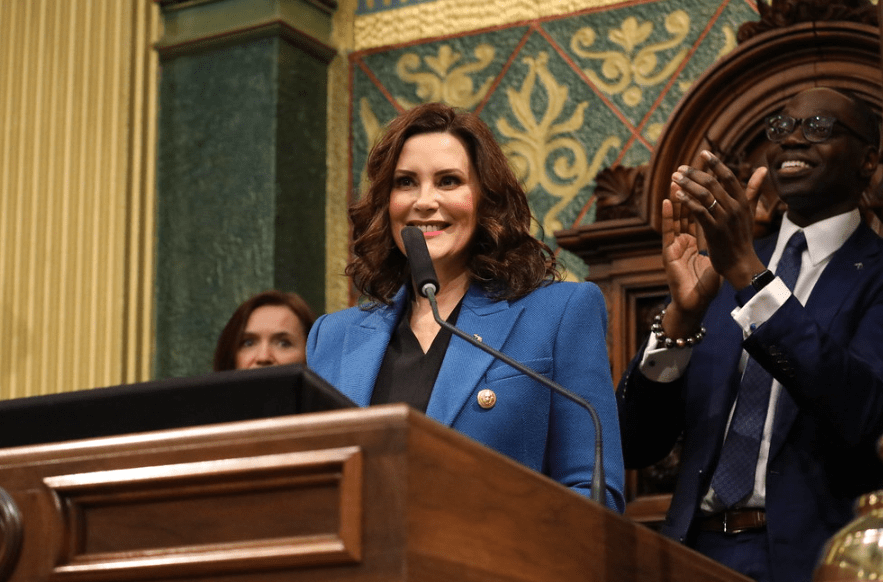 Image of Gov, Whitmer giving her 2023 State of the State Address.